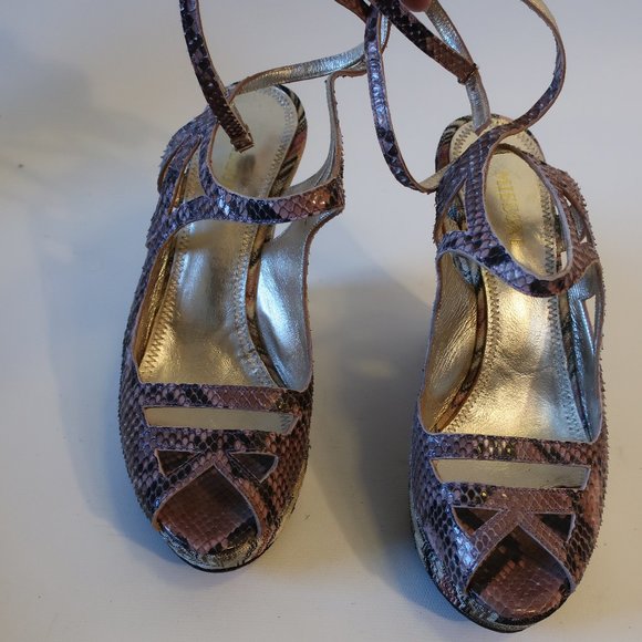 Womens Missoni Purple Python Leather Chevron Wedge Wrap Ankle Heels 38 US/8 * - Picture 8 of 12